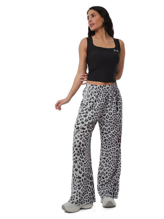 Pantaloni Largi Albi Animal Print Dungi