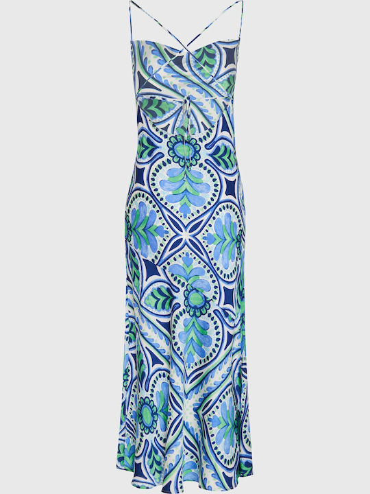 Summer Midi Dress for Wedding Christening Drape Satin Blue
