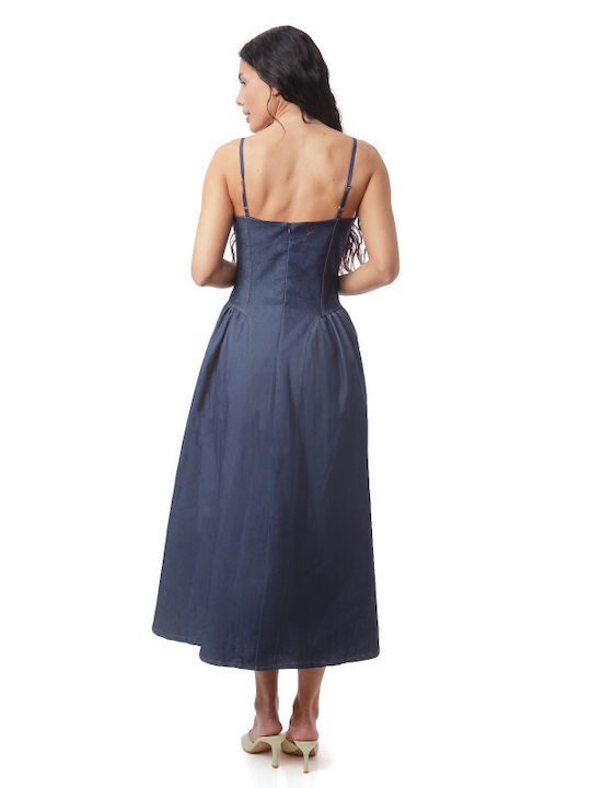 Sommer Midi Damenkleid Denim Dunkelblau