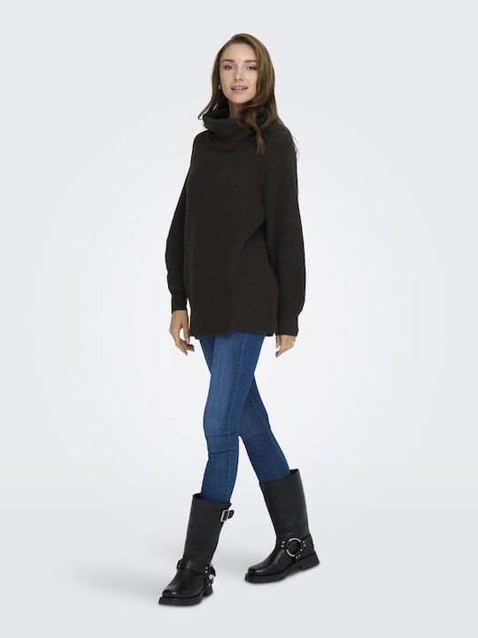 Life Women's Long Sleeve Sweater Turtleneck Dark Brown