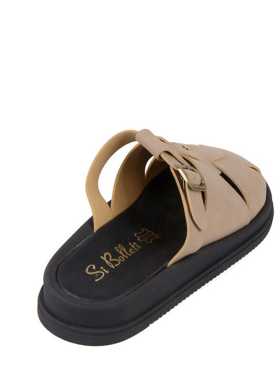 Кожени Дамски Сандали Flatforms Кафяви
