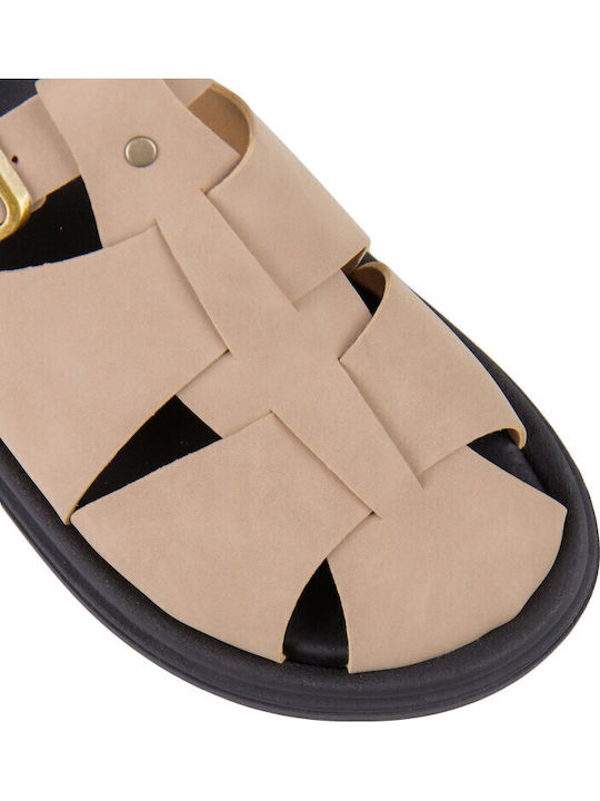 Кожени Дамски Сандали Flatforms Кафяви