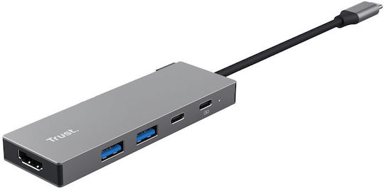 Trust Hub 4 Porturi cu Conectare USB-C / USB-A Gri