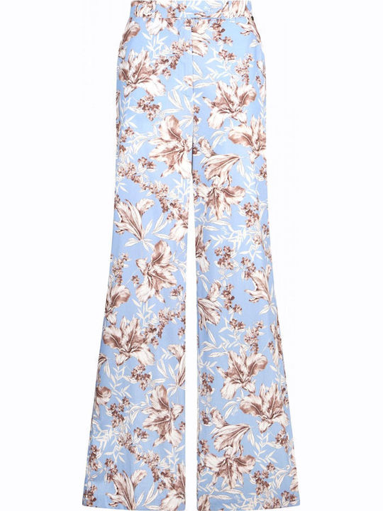 Pantaloni Dama Largi Stil Palazzo Fit Floral Albaștri