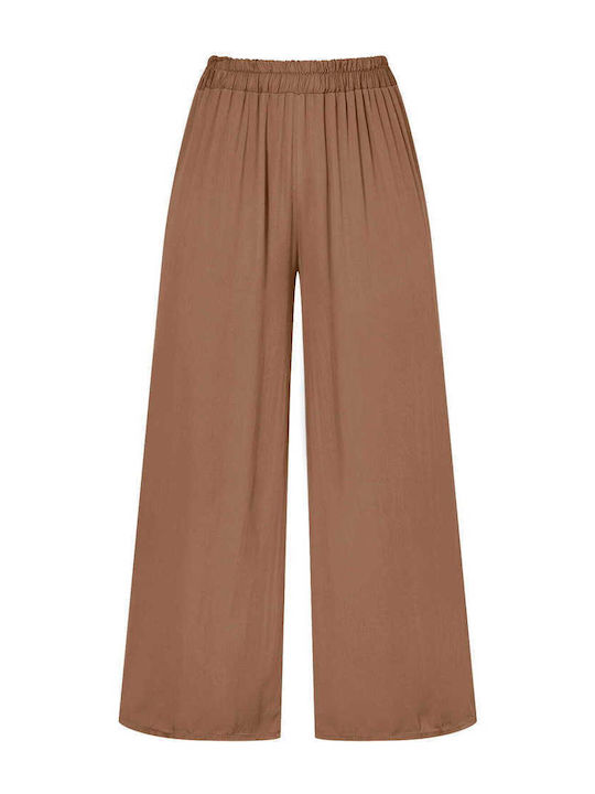 Celestino Pantaloni Largi Dama Monocromatici Loose Fit Maro