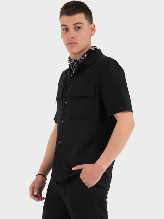 Short Sleeve Linen Shirt Regular Fit Black