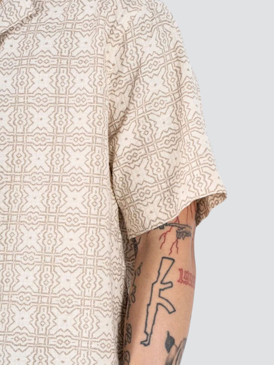 Short Sleeve Cotton Shirt in Regular Fit Ecru
