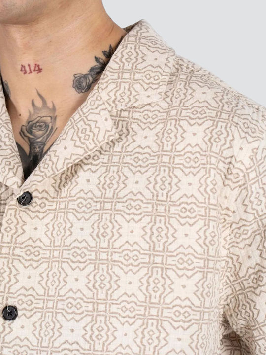 Short Sleeve Cotton Shirt in Regular Fit Ecru