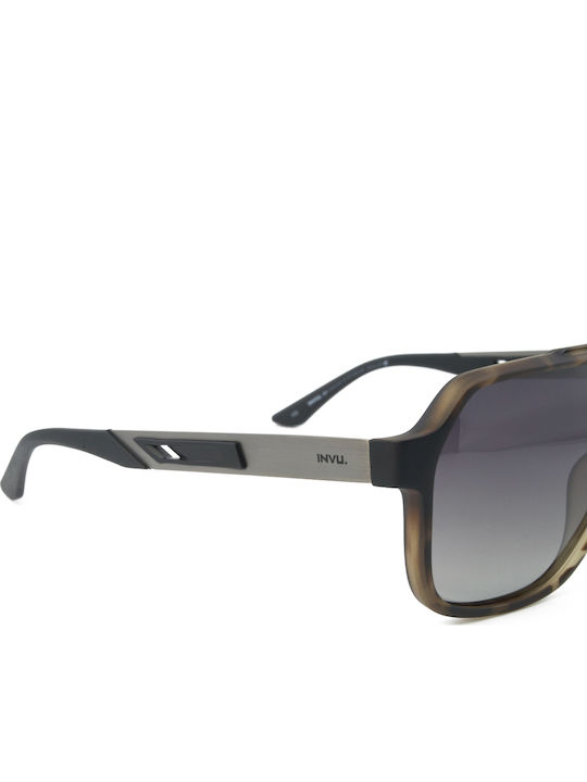 Invu Men's Sunglasses with Brown Horn-Rimmed Frame and Brown Polarized Mirror Lens IB22620C