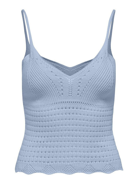 Γυναικείο Crop Top Βαμβακερό με Τιράντες & V Λαιμόκοψη Γαλάζιο
