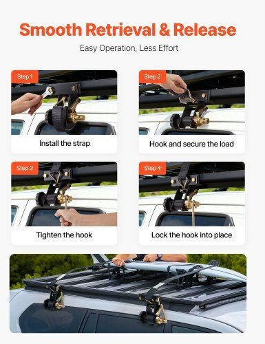 Vevor Ladder Rack Ratchet Straps Black Square Tube Mount 38 Mm Wide X 2.25 M Long Black Ladder Rack Straps Double J-hooks 226.8 Kg Load Heavy Duty Cargo Buckle Lock Strap 2 Pack