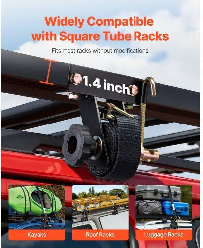Vevor Ladder Rack Ratchet Straps Black Square Tube Mount 38 Mm Wide X 2.25 M Long Black Ladder Rack Straps Double J-hooks 226.8 Kg Load Heavy Duty Cargo Buckle Lock Strap 2 Pack
