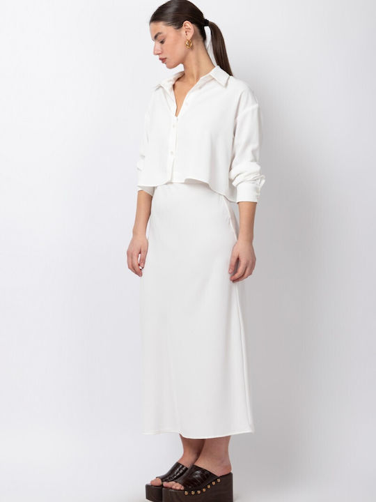 Long Sleeve Women's Satin Shirt Ecru