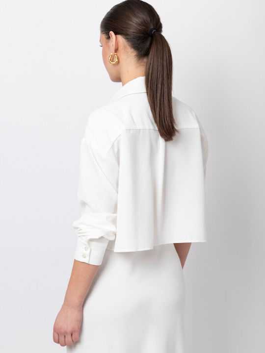Long Sleeve Women's Satin Shirt Ecru