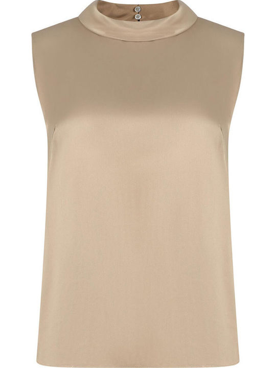 Women's Blouse Satin Sleeveless Beige