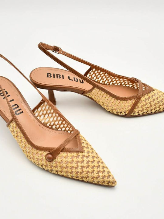 Leder Spitze Zehe Pumps mit Riemen Braun