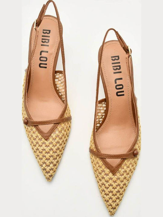 Leder Spitze Zehe Pumps mit Riemen Braun