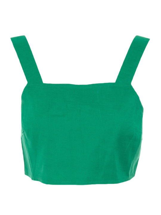 Life Bluza Damă Crop Top De Vară Din In Fără Mâneci Verde