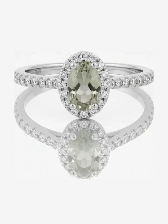 Damentagring mit Diamant & Amethyst aus Weißgold 18K