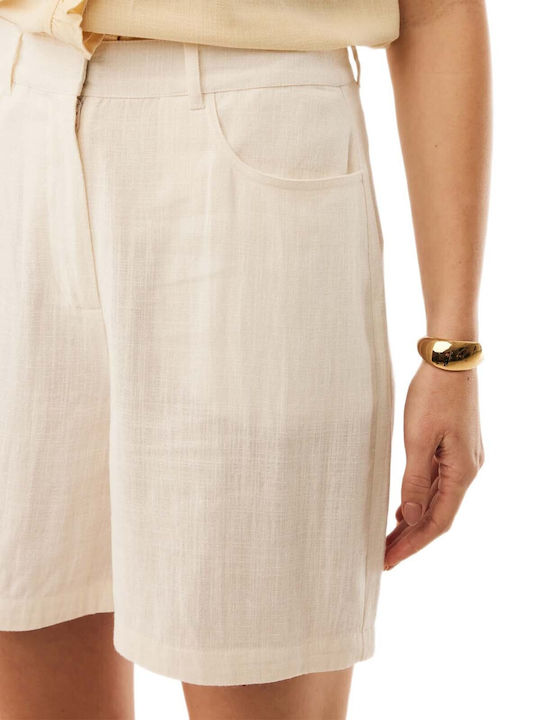 Women's Linen High Waist Ecru Shorts