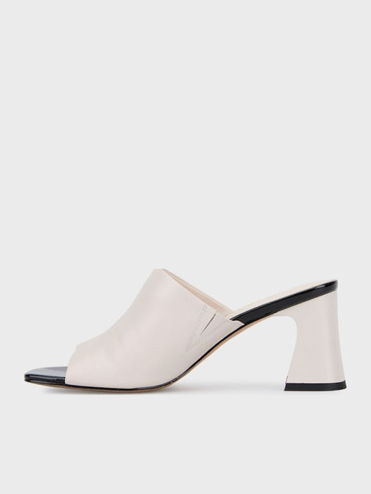 Leather Mules With Heel In White Colour
