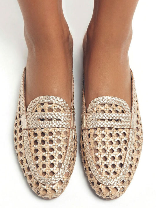 Leather Women's Loafers in Gold Colour