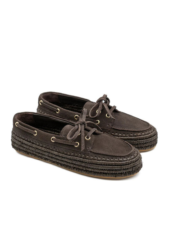 Leather Women's Boat Shoes In Brown Colour
