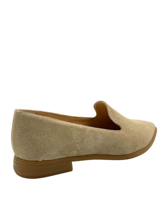 Δερμάτινα Γυναικεία Loafers σε Μπεζ Χρώμα