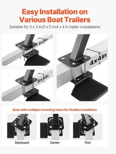 Vevor Boat Trailer Steps 3-step Heavy-duty Boat Trailer Steps Handle Non-slip Surface 3 Mounting Angle Options Steel Ladder 76.2 X 76.2/76.2 X 127/101.6 X 101.6 Mm Frame Bottom Mounting
