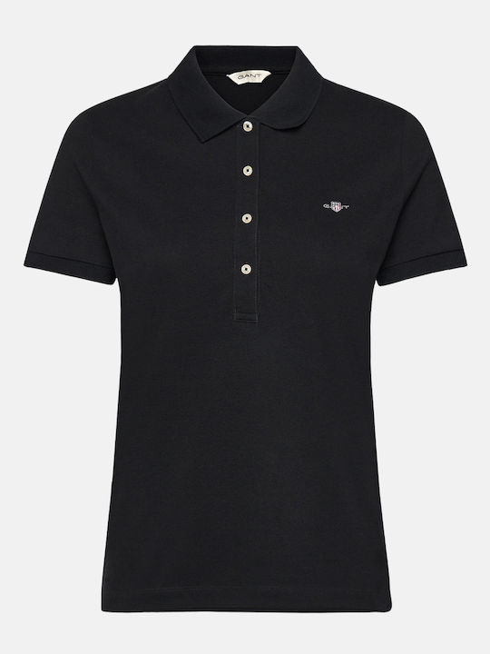 Damen Polo Bluse Kurzarm Schwarz