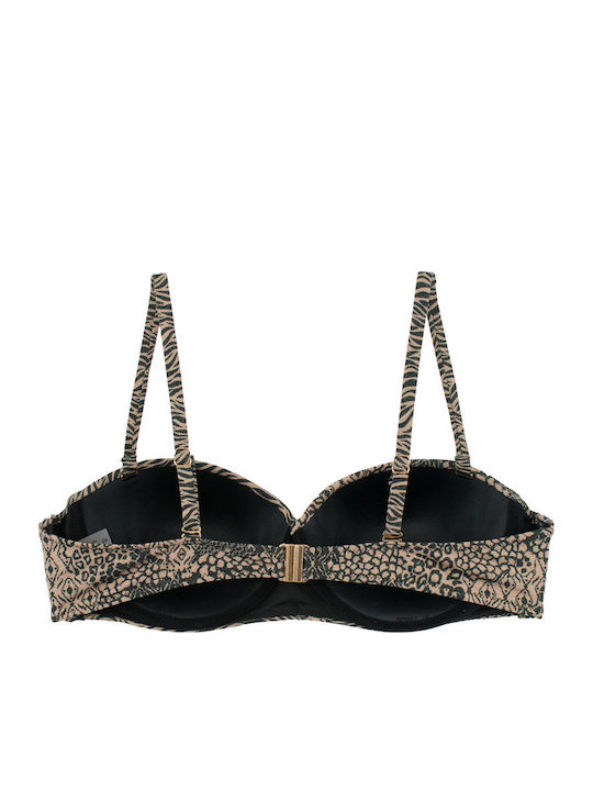 Women's Bikini Strapless Underwire Animal Mix Print Black