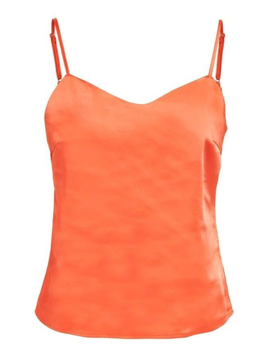 Women's Blouse Satin with Straps & V Neckline Orange
