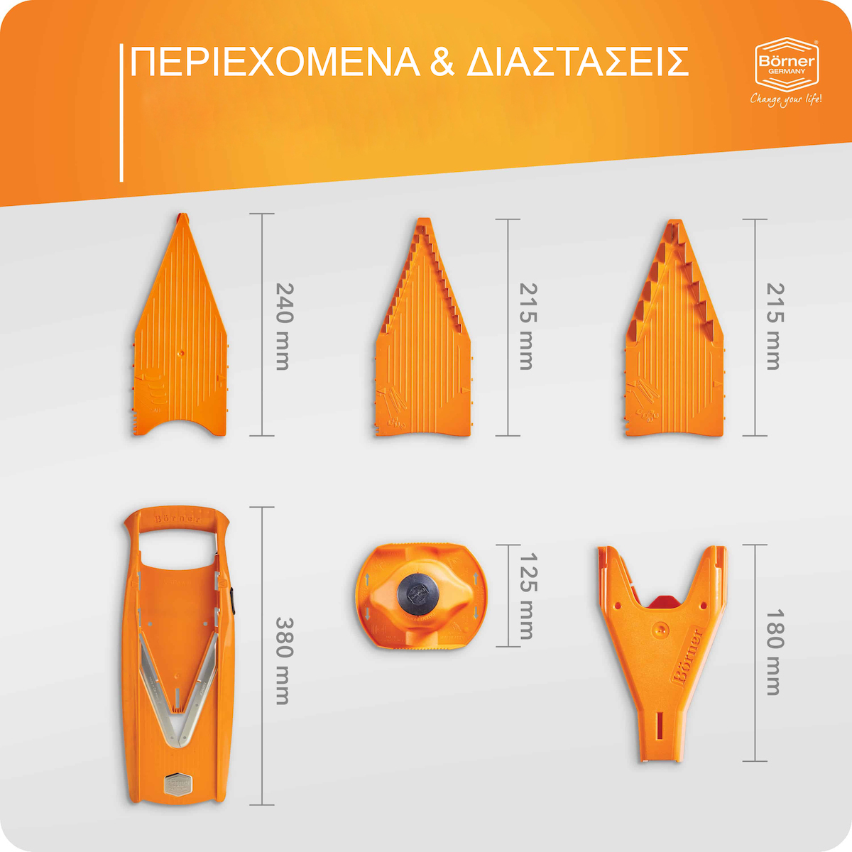 ぺぱろに Set de Slicer Borner Μαντολίνο pentru Bucătărie V5 Powerline cu 6