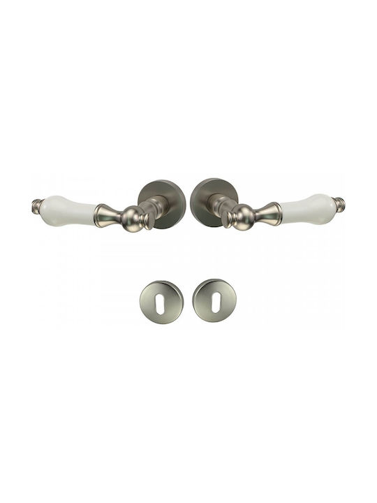 Viobrass Door Handle Middle Door with Rosette Pair with Mouthpiece Nickel Matte