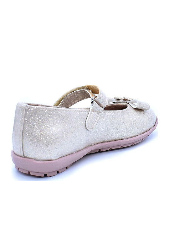 Kids Ballerinas Anatomic with Hoop & Loop Closure Leather Gold