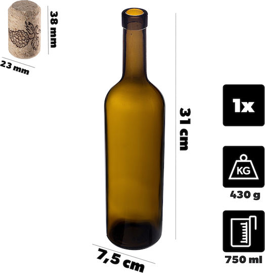 Wine Bottle Cork Bordeaux 0.75l 750ml Glass Bottles Wine Cider
