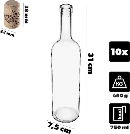 10 Pcs Glass Bottles Wine Liqueurs Wine Bottle 0.75l 750ml + Stoppers