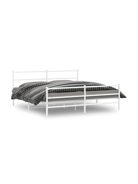King Size Metallbett Weiß mit Lattenrost für Matratze 193x203cm