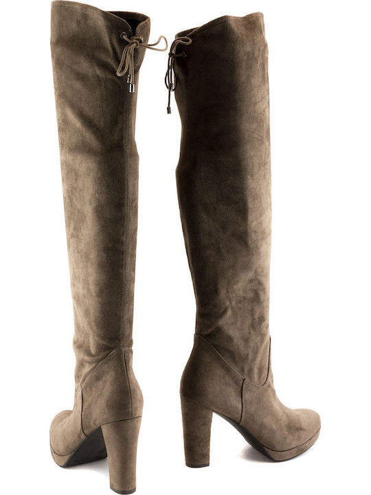Suede Damenstiefel mit Hohem Absatz Braun