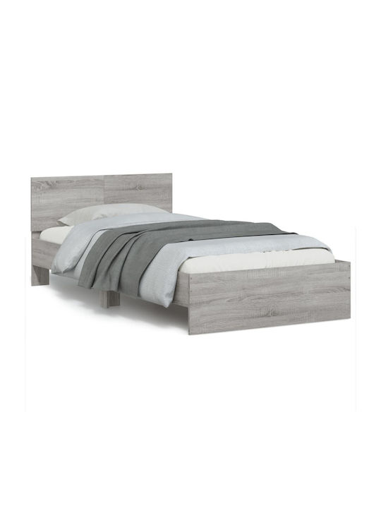 Bed Single Wooden Gray with Slats for Mattress 100x200cm