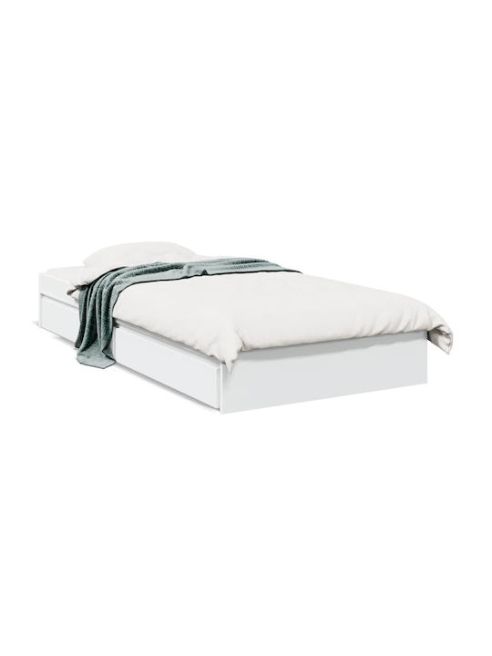 Single Wooden White Bed Base with Slats for Mattress 75x190cm