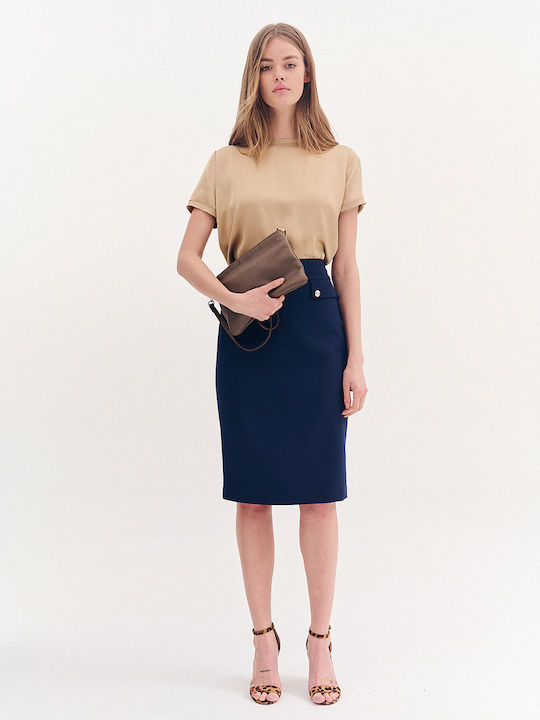 Women's Blouse Satin Short Sleeve Beige