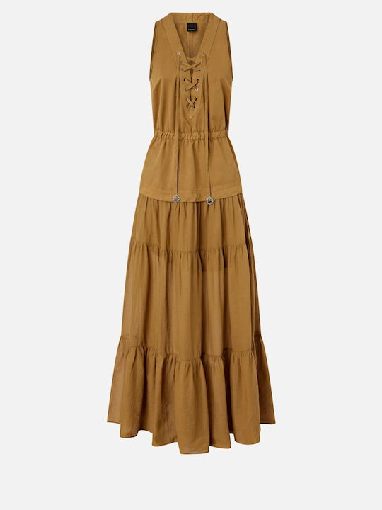 Summer Maxi Dress with Ruffles Camel