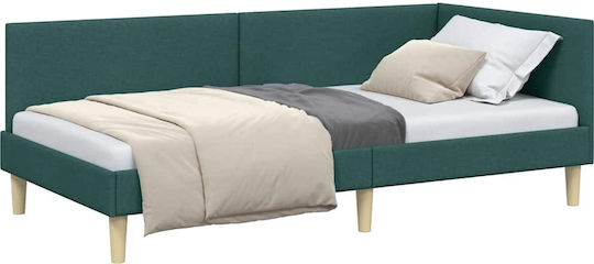 Bett Einzelbett Mit Stoff bezogen Dark Green mit Latten für Matratze 100x200cm