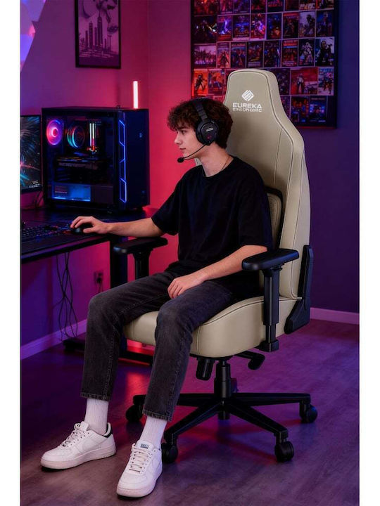 Eureka Ergonomic Python II GC-08 Καρέκλα Gaming Δερματίνης με Ρυθμιζόμενα Μπράτσα Γκρι