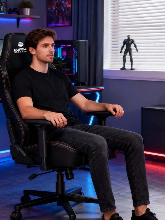 Eureka Ergonomic Python II GC-08 Геймърски стол с регулируеми подлакътници Черен