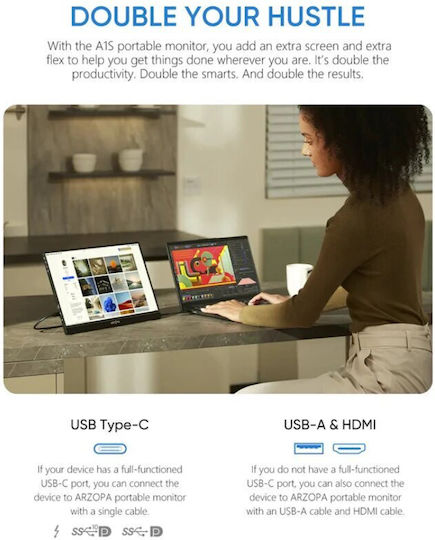 Arzopa Z1FC IPS HDR Tragbarer Monitor 16,1" FHD 1920x1080 144Hz Silber