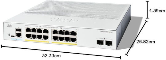 Cisco Catalyst 1300 Managed L2 / L3 PoE+ Switch with 16 Gigabit (1Gbps) Ethernet Ports and 2 SFP Ports