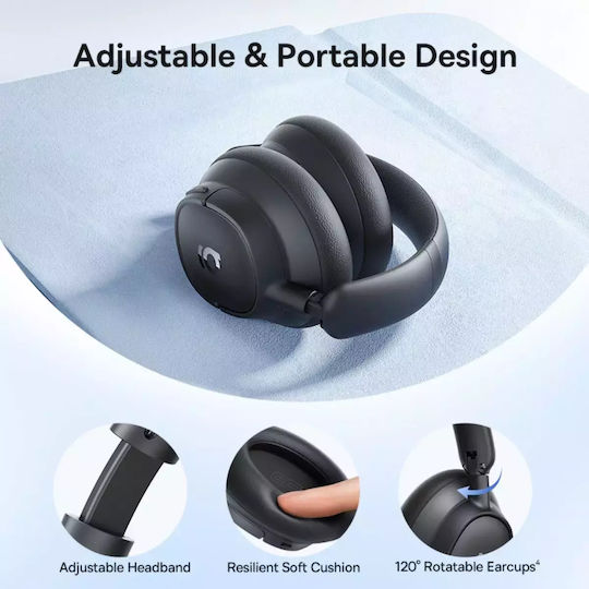 Baseus Bass BH1 NC Wireless Bluetooth Over Ear Headphones with 80 Hours Playing Time and Quick Charge Cosmic Black