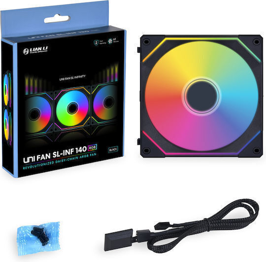 Lian Li UNI FAN SL-INF Reverse Blade Case Fan 140mm (72.7cfm) with ARGB Lighting and 4-Pin PWM Connection